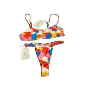 Aurelle Bikini Womens Small Retro Floral Swimsuit 2 piece Set NWT
